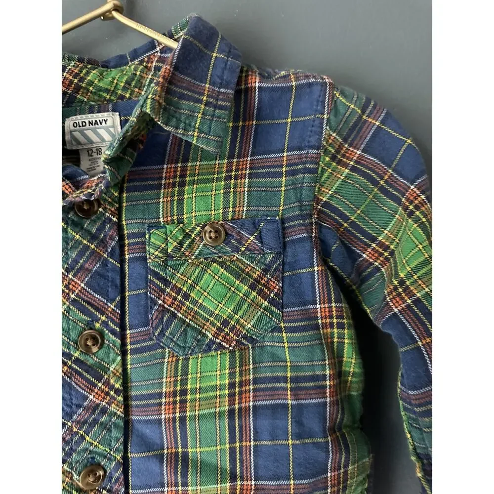 Old Navy Blue And‎ Green Flannel Shirt